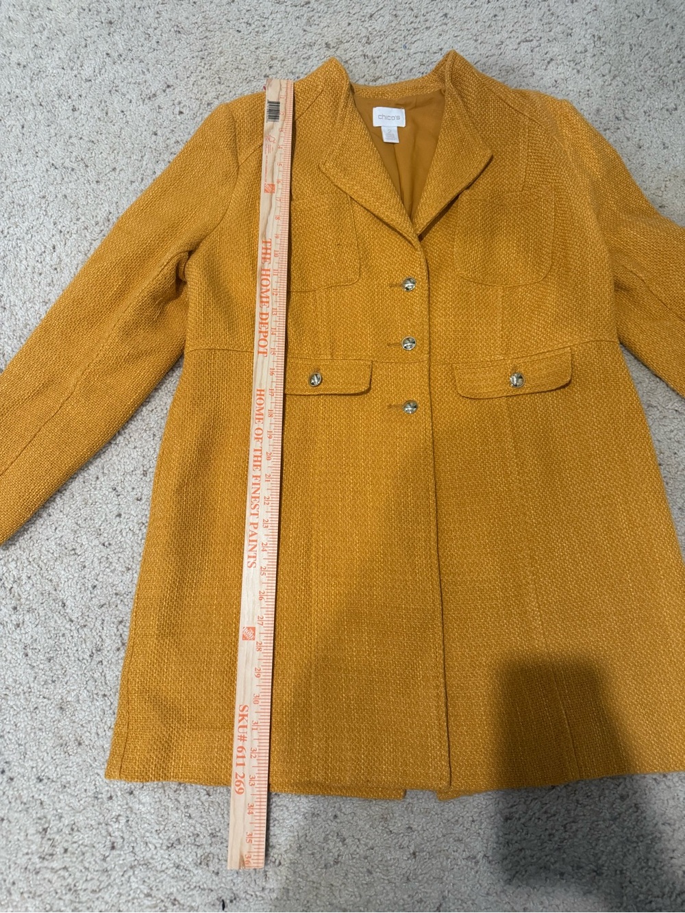 Chico’s Mustard Yellow Tailored Button Front Coat - Picture 15 of 16